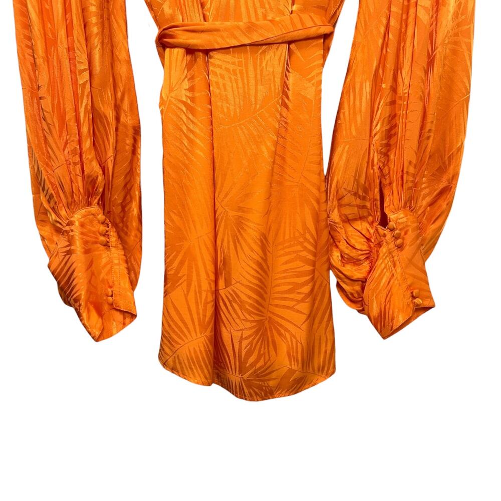 Rat & Boa, 'Harlequin' Mini Dress, Long Sleeve, Palm Jacquard, Orange XX-Small - Picture 7 of 11